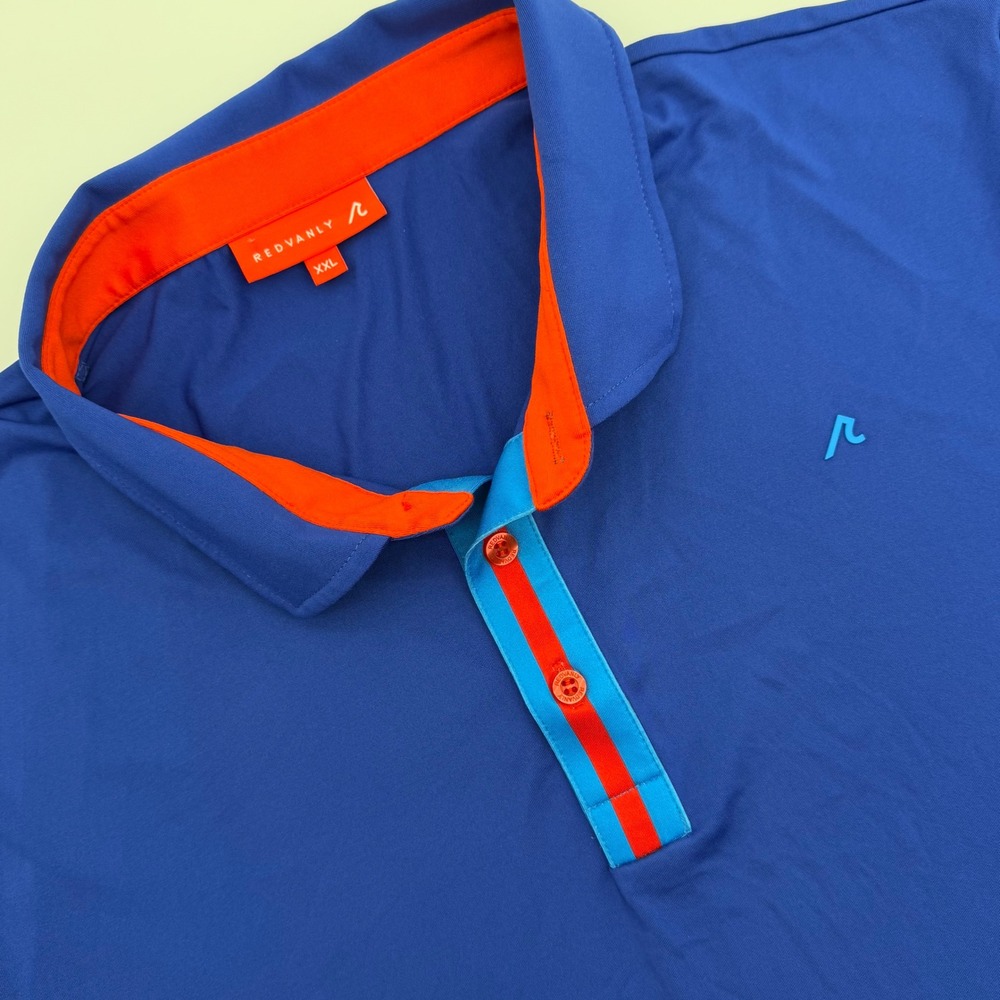 Redvanly Mens XXL Royal Blue Orange Performance Golf Polo Shirt Short Sleeve